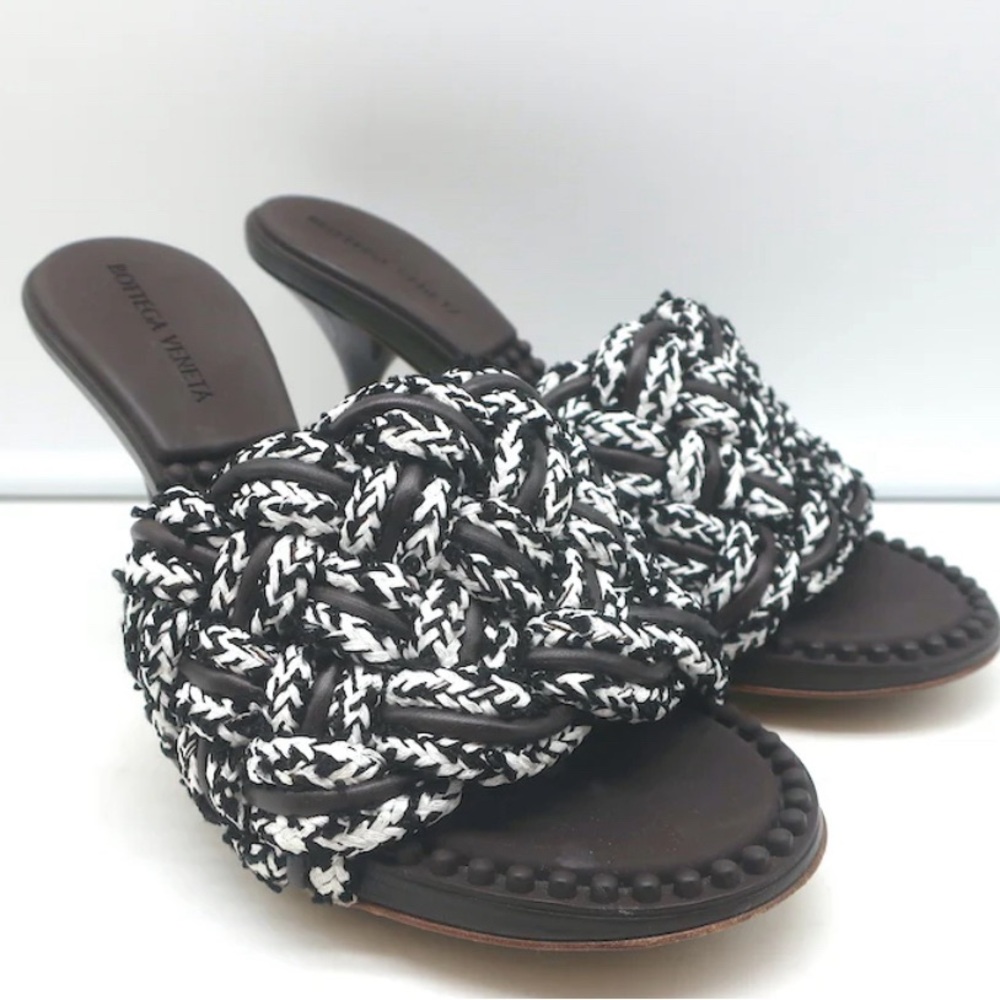 Bottega Venetta lido intrecciato fabric leathe mules